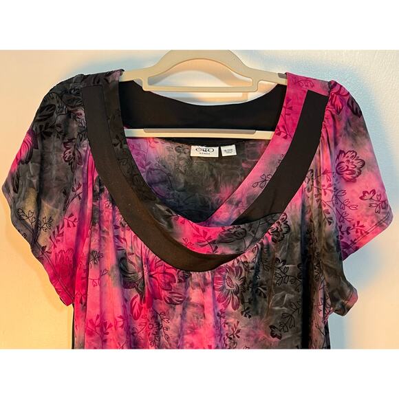 VTG Y2K Fairy Grunge Blouse 18/20W Pink Black Floral Velvet Burnout Whimsigoth - Picture 2 of 7